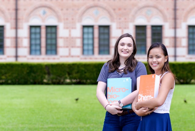 Two female students at Rice University.