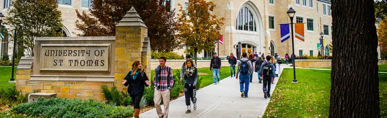 Students walking on the University of St. Thomas campus.