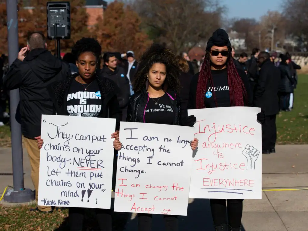 students at the Drake University protest