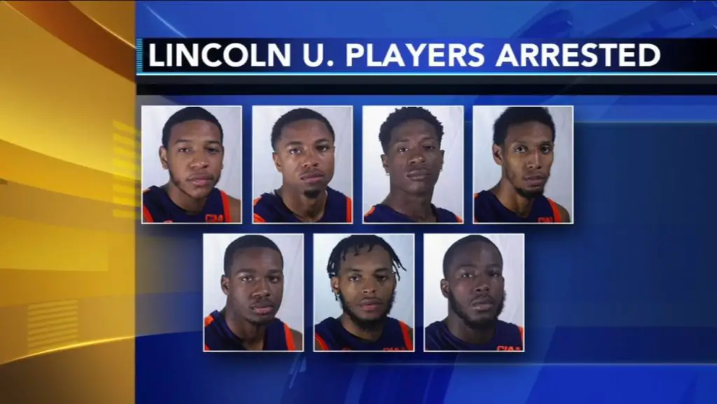 The headshots of several members of the Lincoln University basketball team who were arrested after an alleged on-campus altercation.