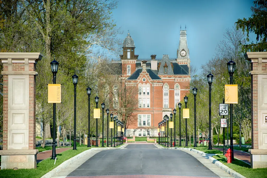 An entrance to the DePauw University campus.