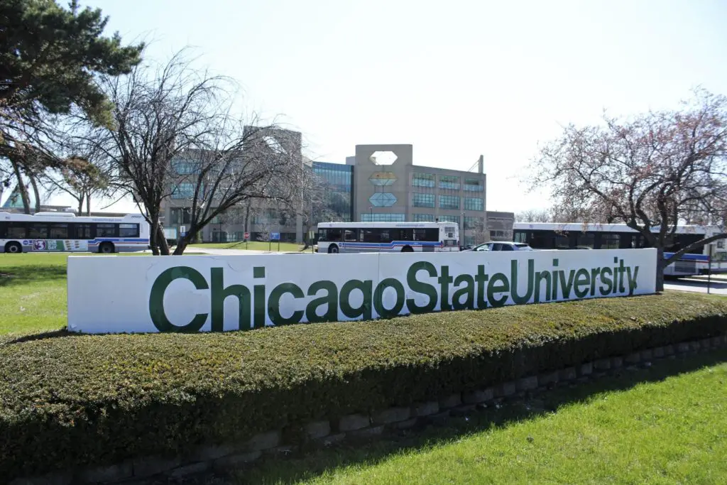 A sign at the entrance to Chicago State University in Chicago.