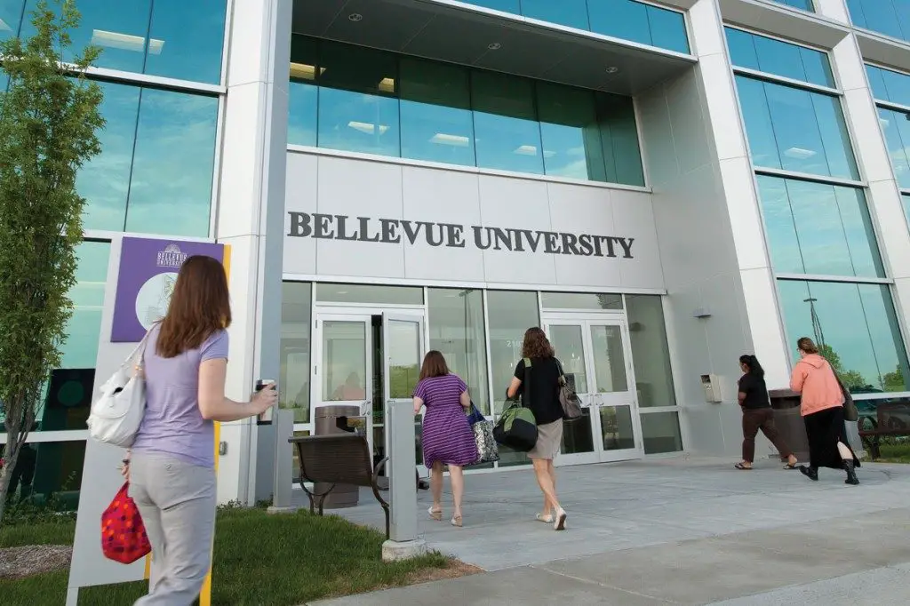 Students walking to class at Bellevue University.