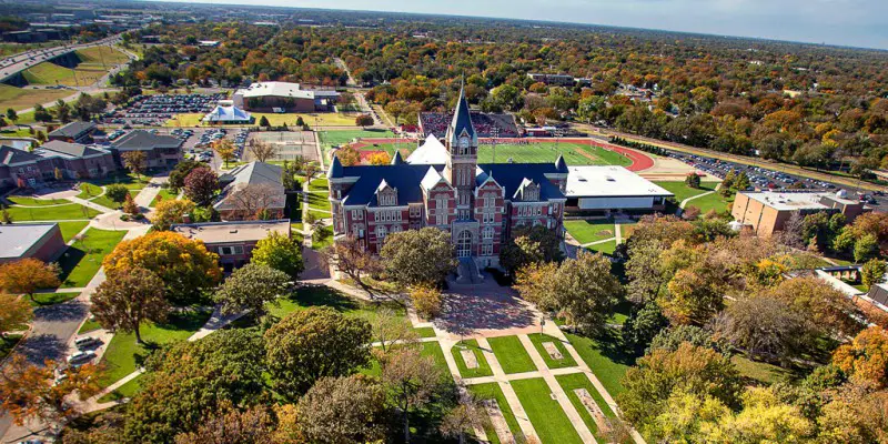 An aerial view of Friends University in Wichita.