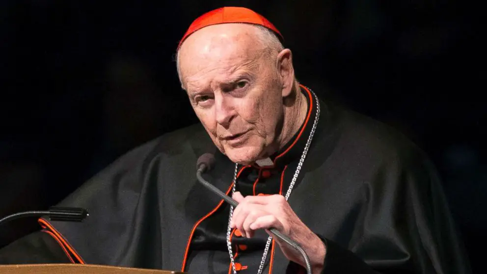 Cardinal Theodore Edgar McCarrick speaks during a memorial service in South Bend.