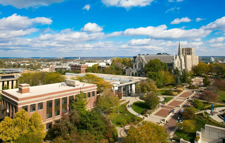 An aerial view of the Creighton University campus.