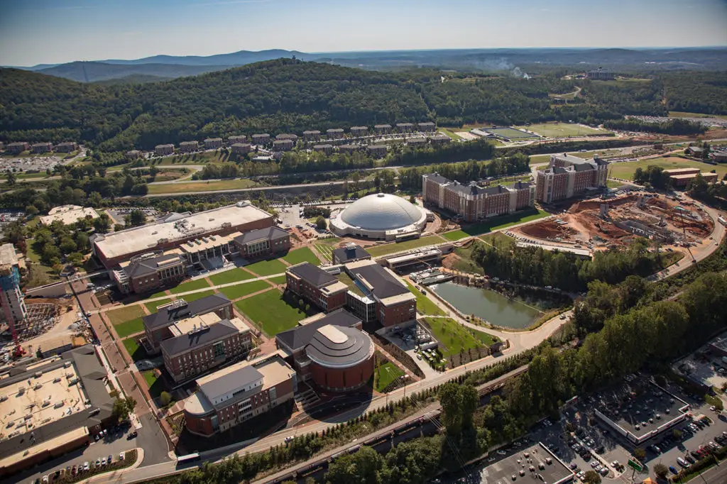 An aerial view of the Liberty University campus.