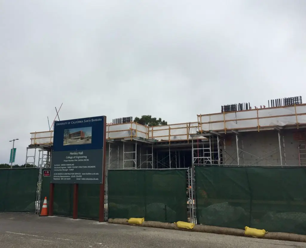 The current construction site of Henley Hall on the UCSB campus. The building is slated to open in the fall of 2020.