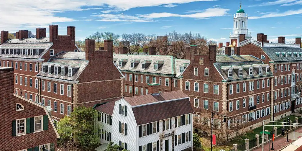 An aerial view of Harvard College.