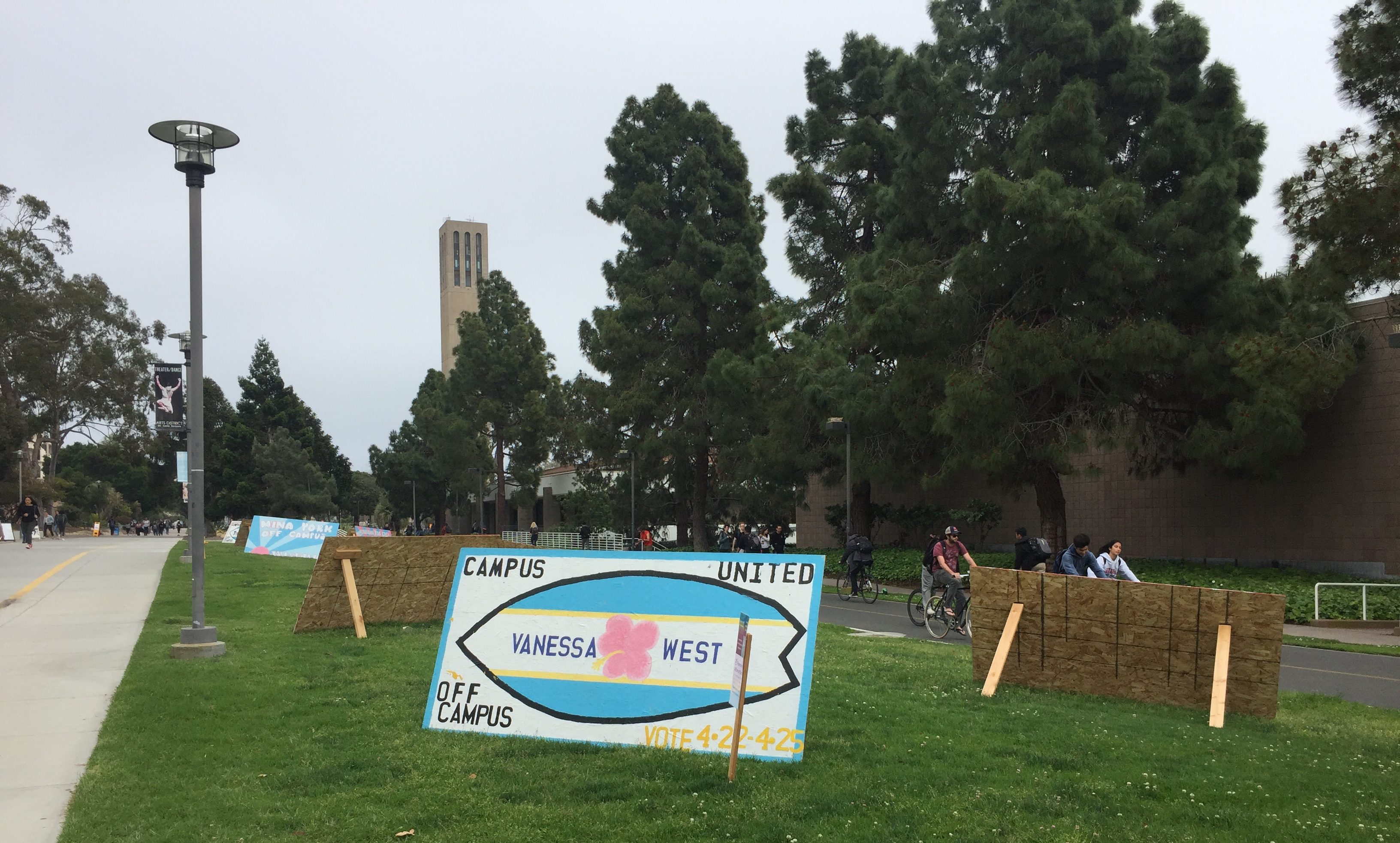 A sign promoting a candidate leading up to UCSB's Associated Students elections.
