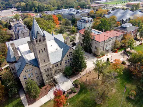 An aerial view of Ohio Wesleyan University's main campus
