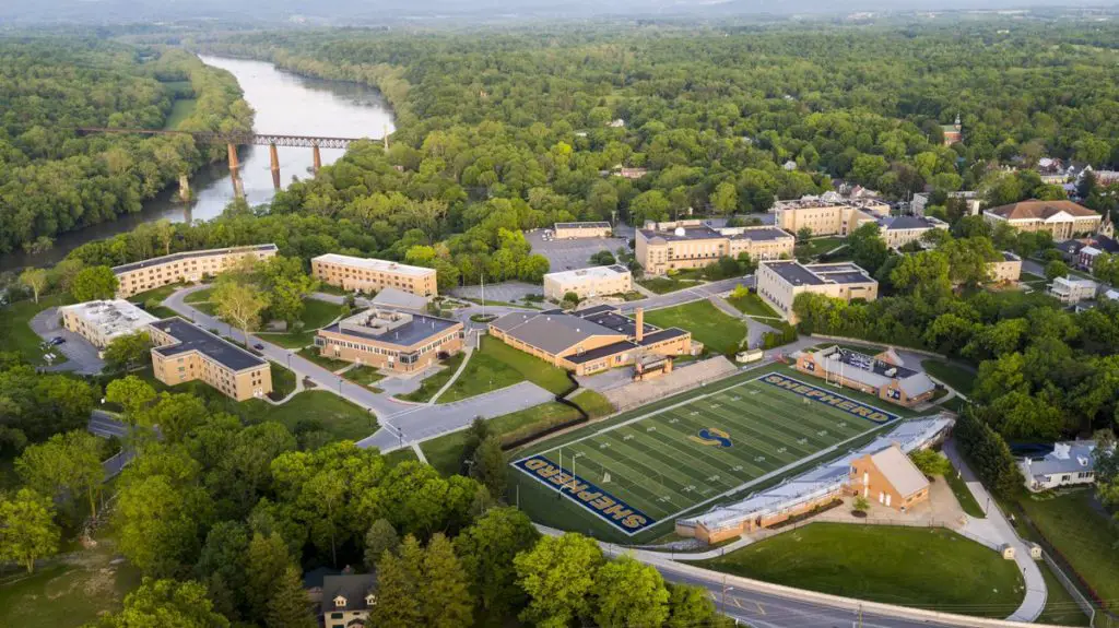 An aerial view of Shepherd University.