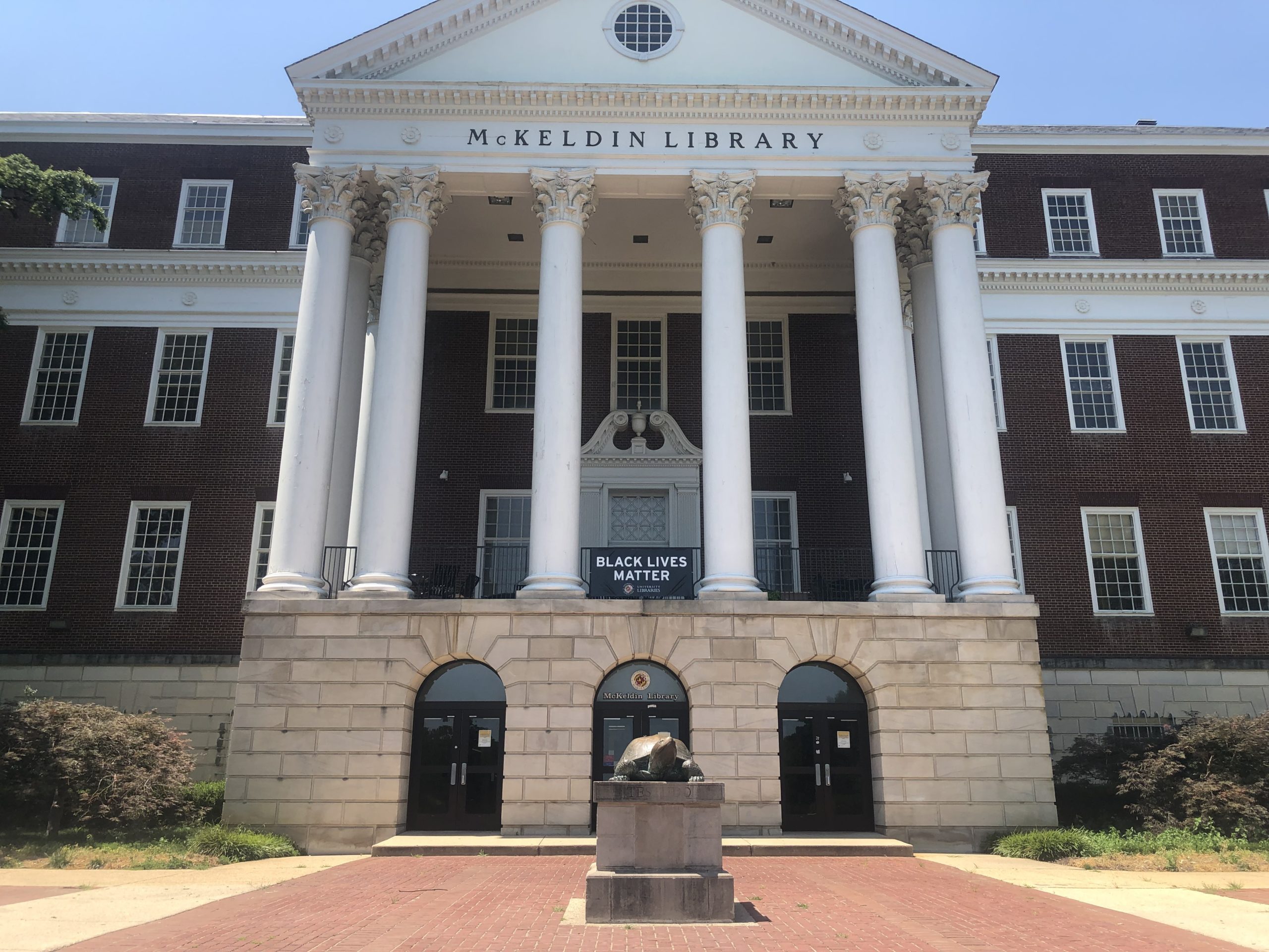 A banner hanging from the University of Maryland saying Black Lives Matter