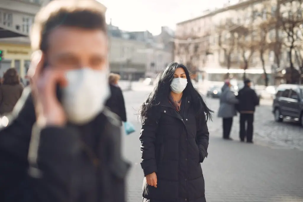 Women on the street with facemask