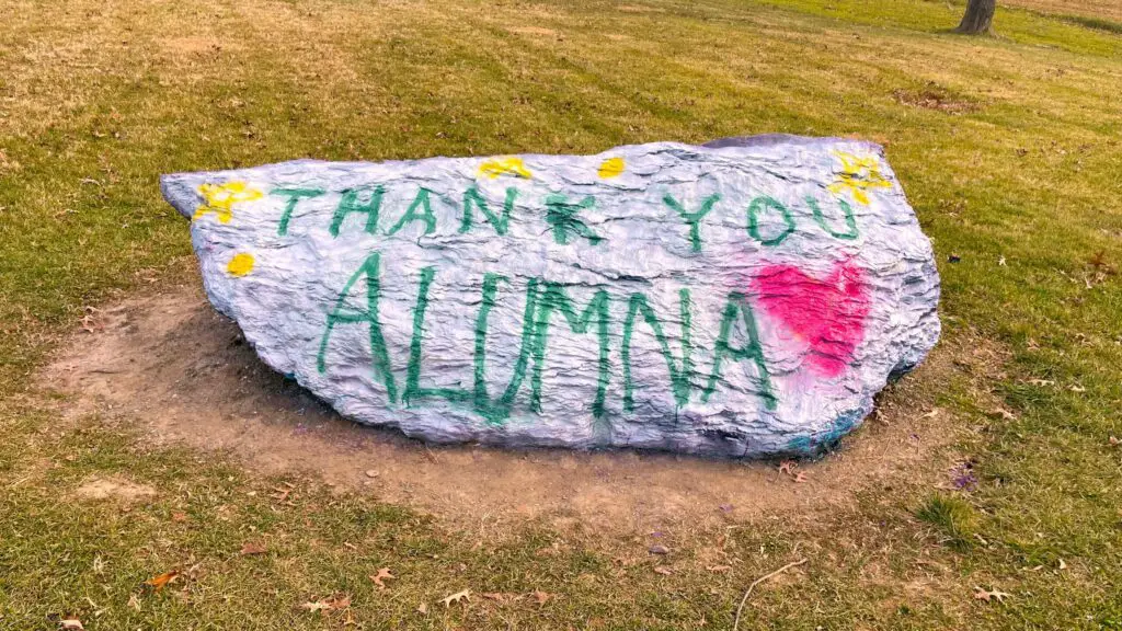 Students painted The Rock at Hollins in gratitude to the anonymous alumna who has given a $75 million gift to the university