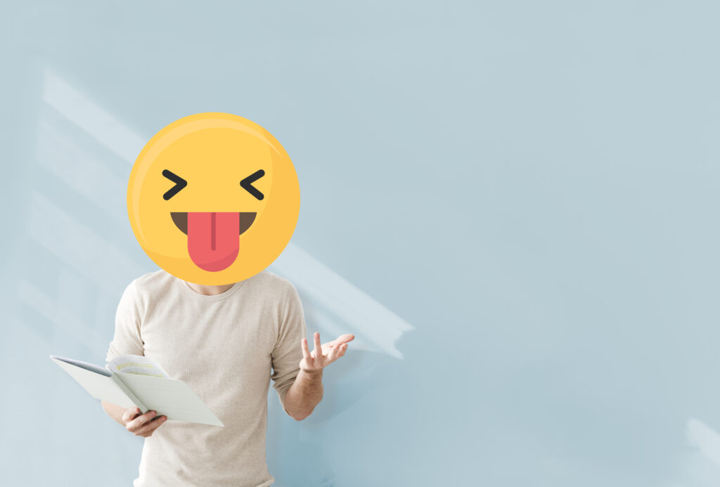 Funny face emoji on a person