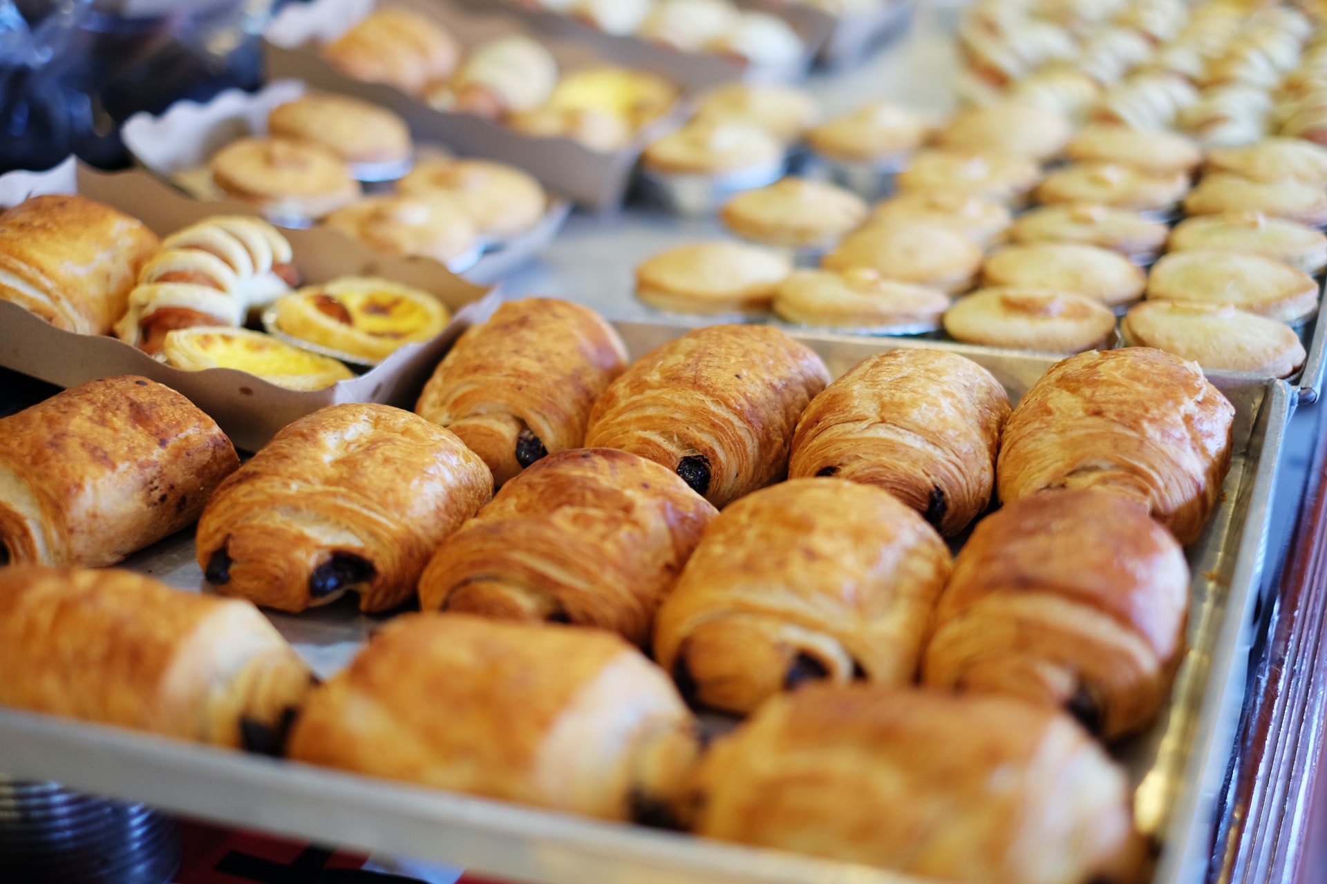 close up of pastries at bakery