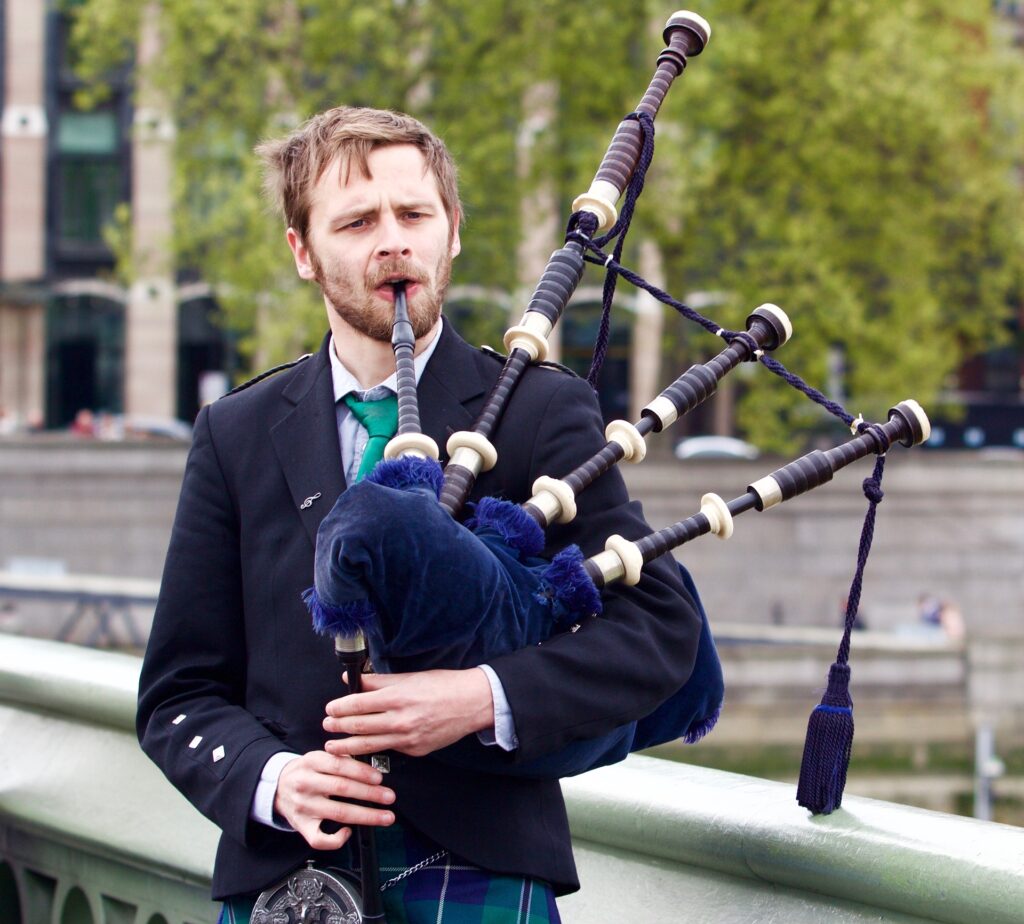 Man playing bagpipe