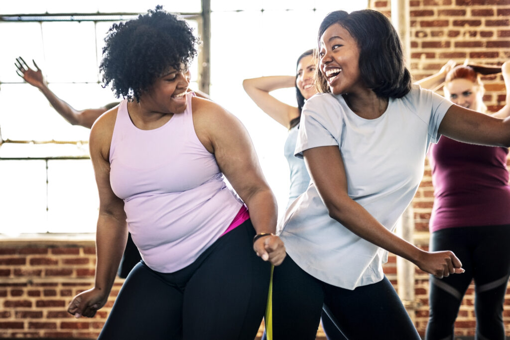 Cheerful active women in a dance class