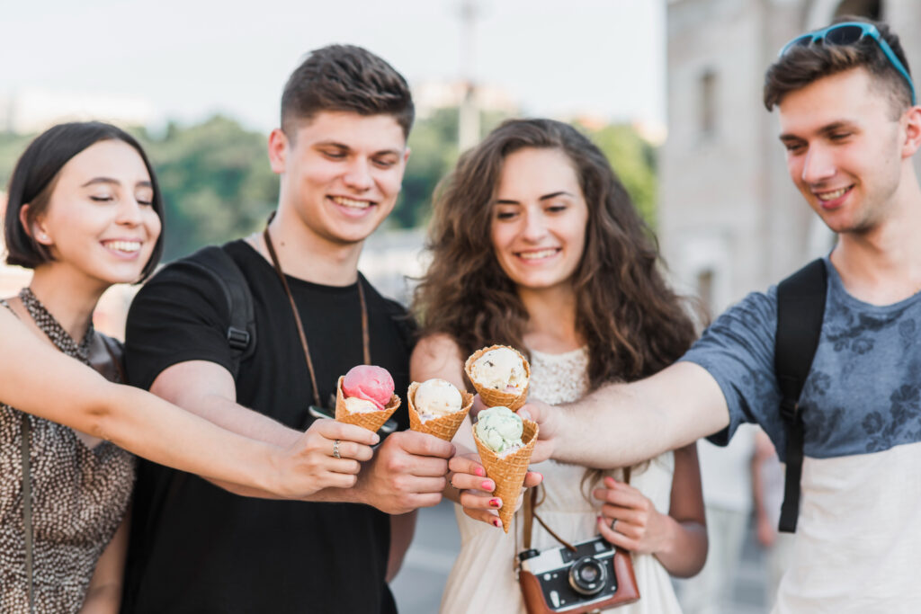 Friends with ice cream in Atlanta, Georgia a great college town