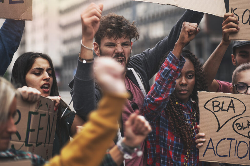 Students screaming at protest for human rights