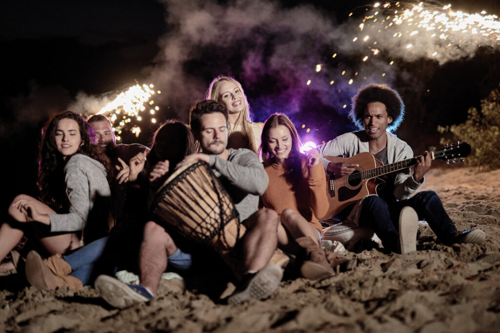 Group of friends partying beach