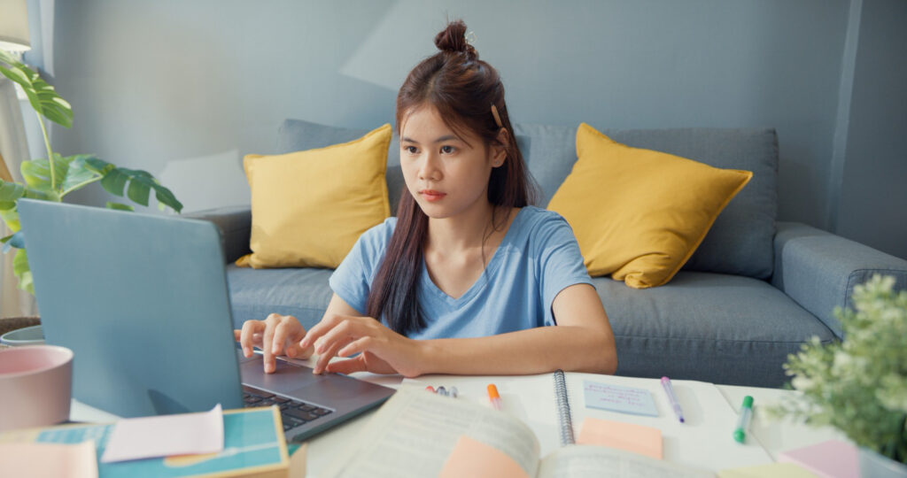 a young student in her study space to avoid distractions