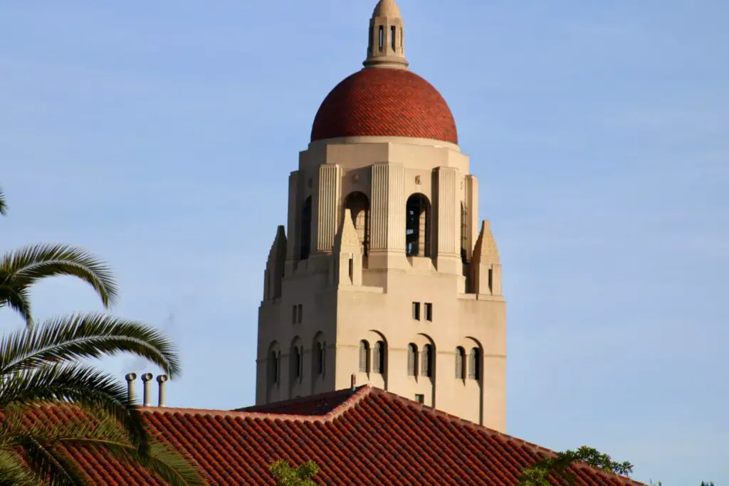 close up shot of hoover tower in stanford university