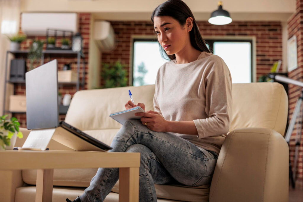 woman attending an online class on a career she plans on joining right after the pandemic