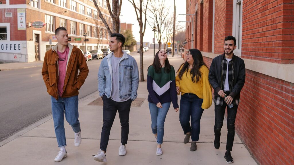 a group of undocumented students having fun while walking around town