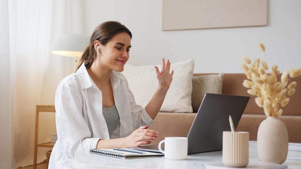 female students attending an online class