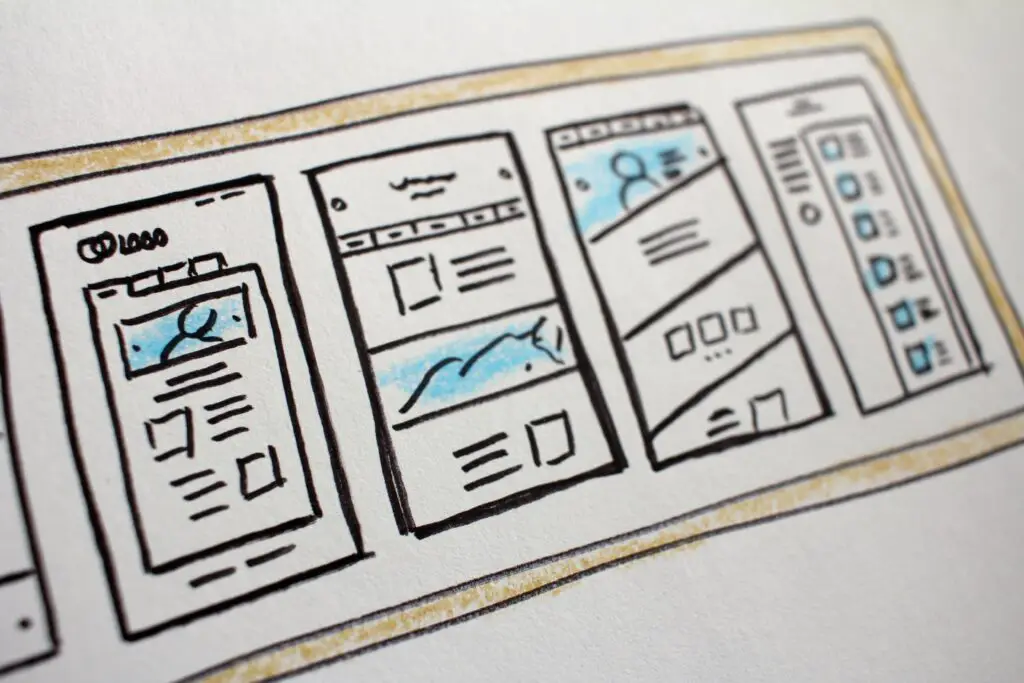 Hand-drawn website layout design before publication of credible information