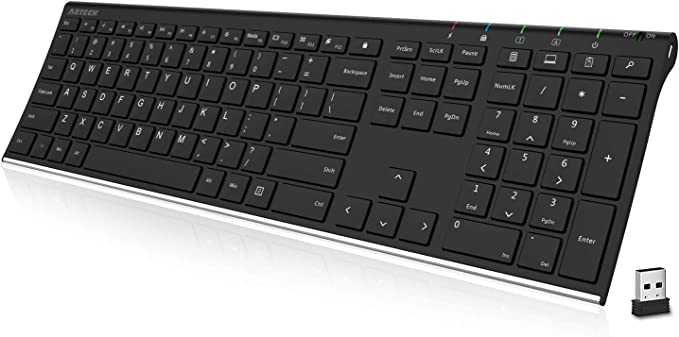 Black Arteck 2.4G Wireless Complete Keyboard with a USB nano-receiver  a great tech gadget for college students