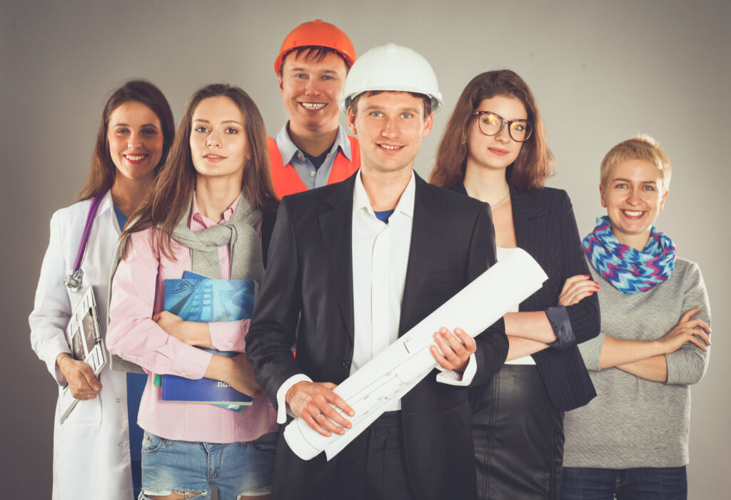 male-and-female-students-dressed-in-different-professional-uniforms-for-a-college-party