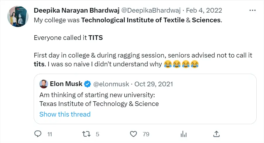 Screenshot of a tweet about the Technological Institute of Textiles and Science (TITS)