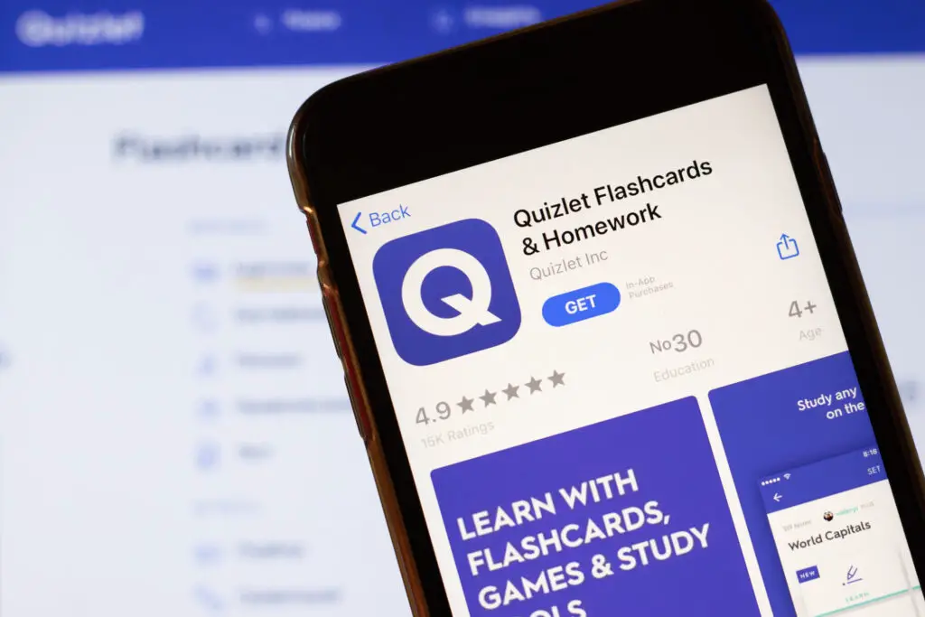 screenshot of the Quizlet app shown on a cellphone screen
