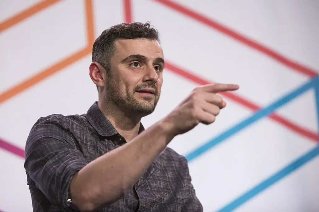 Gary Vaynerchuk points a finger while giving a talk at the 2015 Internet Week in New York