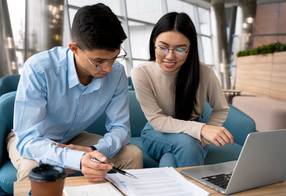 A female college student working as a law firm assistant gets instructions about a contract from an attorney 