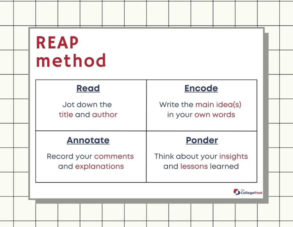 Read, Encode, Annotate, Ponder (REAP) note-taking method