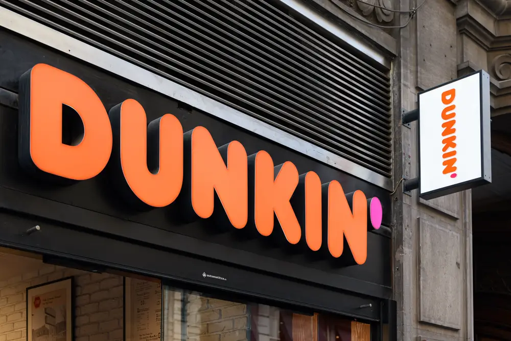 Exterior of the Dunkin store logo